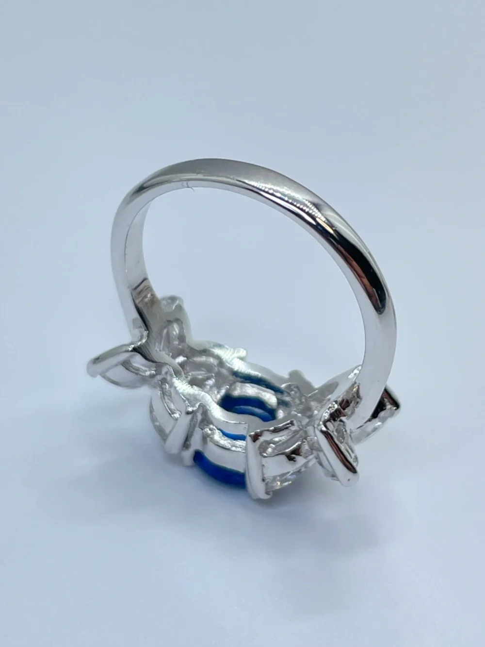 Sapphire Blue Diamond White Swarovski Crystal Elements Floral Ring Silver Sz 7